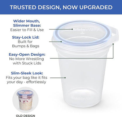 BubbleWally JoyPlus Overnight Oats Containers with Lids Plastic (Grey) - Meal Prep Containers Reusable for Food Storage – 16oz Jars for Breakfast, Snacks, and Lunch