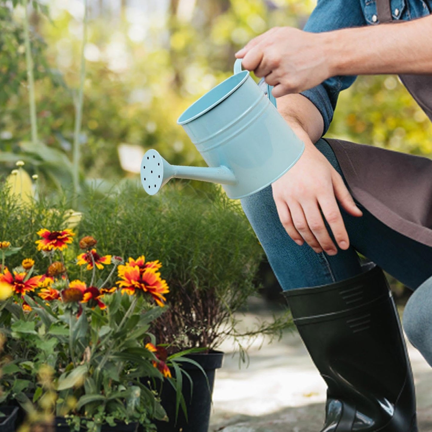 Metal Watering Can with Sprinkler,1L,0.26 Gallon Galvanized Tinplate Small Watering Can for Indoor Outdoor Plants, Garden Tool for Flowers Succulents and Balcony (Sky Blue)