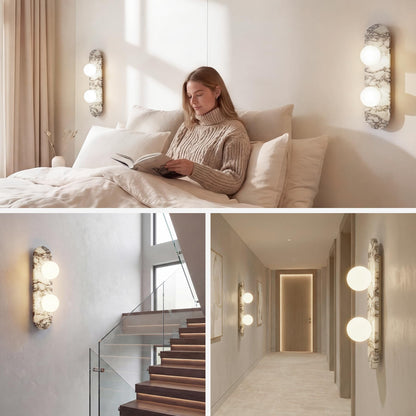 SAMAH Natural Marble Wall Sconce, Alabaster Hardwired Wall Light, Elegant Nordic-Style Wall Mount Fixture for Bedroom, Bathroom Vanity, Living Room, Hallway, Staircase, Perfect Housewarming Gifts