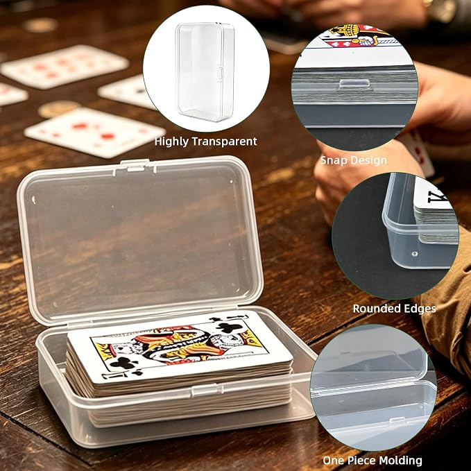 Blank Card Case, 4 Pack Clear Plastic Card Deck Box , Unbreakable, Highly Transparent , Snap-Button Design for Easy Access , Compact Playing Card Storage Box for Trading Cards, Business Cards & More