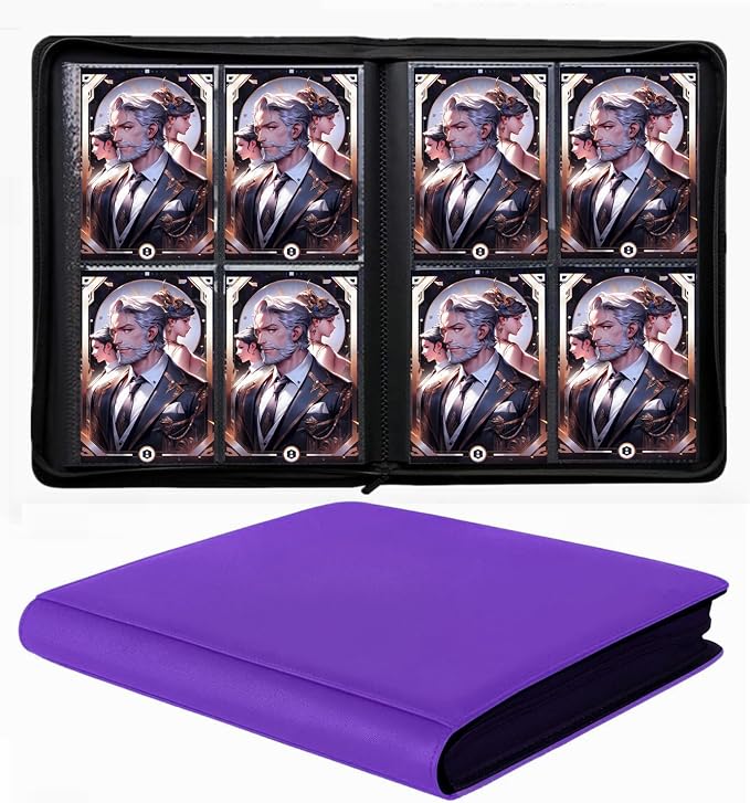 Trading Card Binder 4 Pocket, 240 Pockets Ringless PU Cover Card Collection Binder, Double Sided Card Binder Collector Album, Card Folder for MTG, TCG, Sports Cards, Game Card (Purple, 4Pockets)