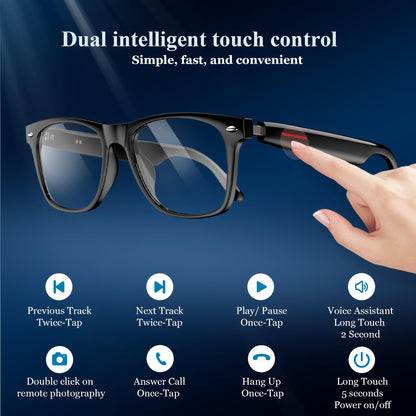 Blackview Smart Glasses, 5.3 Bluetooth Sunglasses with Open Ear Speaker, Voice Assistant Compatible, Blue Light Blocking Lens