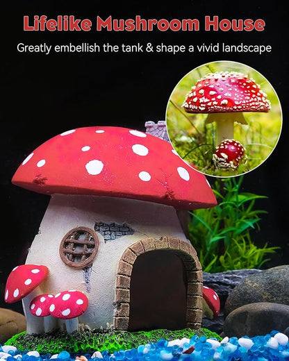 Uniclife Aquarium Mushroom House Fish Tank Decoration Resin Mushroom Cottage Ornament for Fish Tank Landscape Aquarium Hideout Hideaway Spawning Cave Decor for Shrimp Betta Goldfish and Reptiles