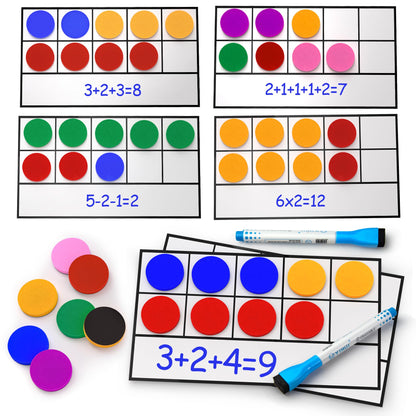 TOMMYHOME Magnetic Ten Frame Set of 74 PCS,Kindergarten Math Classroom Must Have counters,Educational Math Game Toys Suitable for Kids 5-7. (Circular)