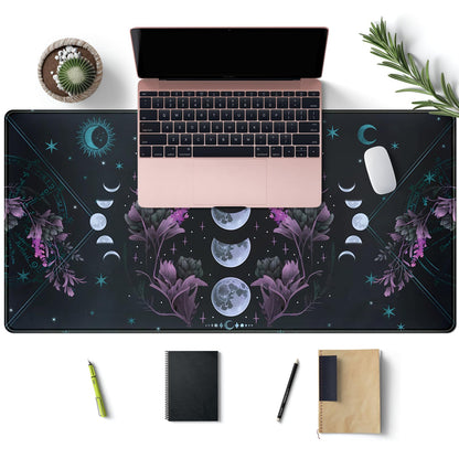 Celestial Moon Phases Mouse Pad Large Purple Desk Mat Forest Extended Gaming Mousepad Violet Teal Desk Pad XXL 31.5 x 15.7 in Laptop Computer Mouse Keyboard Mat for Office Desk Decor