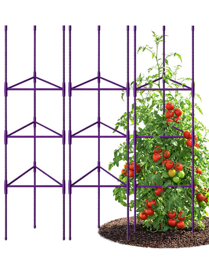 Growsun 51 inch Tomato Cage Heavy-Duty Plant Support Cucumber & Vine Vegetables – Adjustable Purple Metal Garden Trellis for Climbing Plants, Indoor & Outdoor Use, 3 Pack