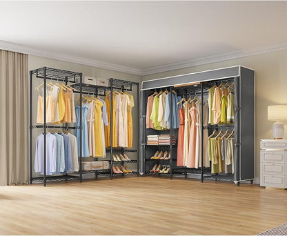 VIPEK V5C Medium Covered Clothes Rack Heavy Duty Portable Closet Wardrobe, Freestanding Black Clothing Rack with Grey Upgraded Polyester Cover, Adjustable Custom, 56.7" Lx15.7 Wx76.4 H