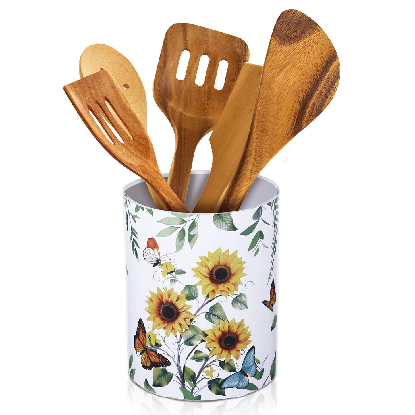 Yoande Kitchen Decorations Utensil Holder Acrylic Utensil Crock Spoon Kitchen Organizer for Countertop Coffee Spoon Holder Jar for Cooking Tools(Sunflower)