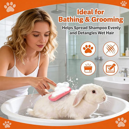2pcs Rabbit Brush, Bunny Brush, Small Animal Grooming Comb, Removes Loose Fur, Detangles & Massages for Rabbits, Chinchillas, Puppies & Kittens During Shedding and Bath Time
