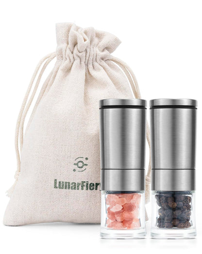 Mini Salt and Pepper Grinder Set, Adjustable Coarseness Coarse & Fine Salt Shakers Mills, Small Travel Portable Spice Tools [Without Spice Content]