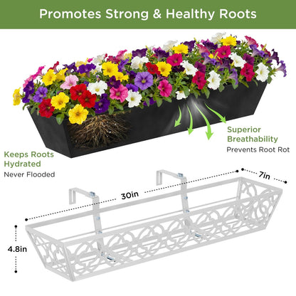 LAWYAMAI 4 Pack 30 Inch Railing Planter Boxes with Adjustable Brackets & Non-Woven Liner, Deck Window Hanging Flower Box for Balcony, Fence, Patio, Outdoor Garden, Gray