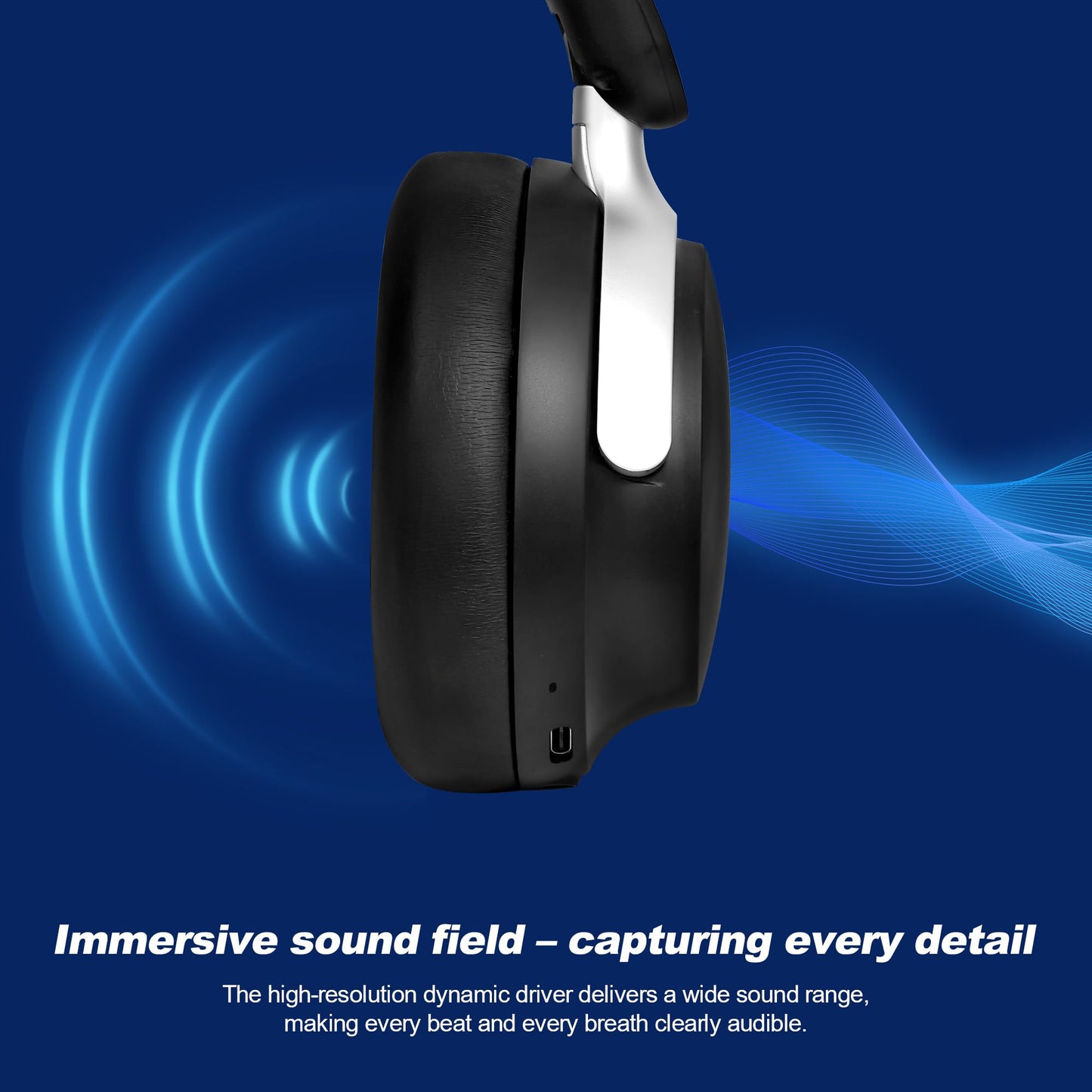 Anjetsun Wireless Headphones Over Ear with ANC, 80H Playtime, Fast Charge, Active Noise Cancelling & Transparency Mode, Comfortable Wireless Headphones for Work & Travel, Foldable Design Black