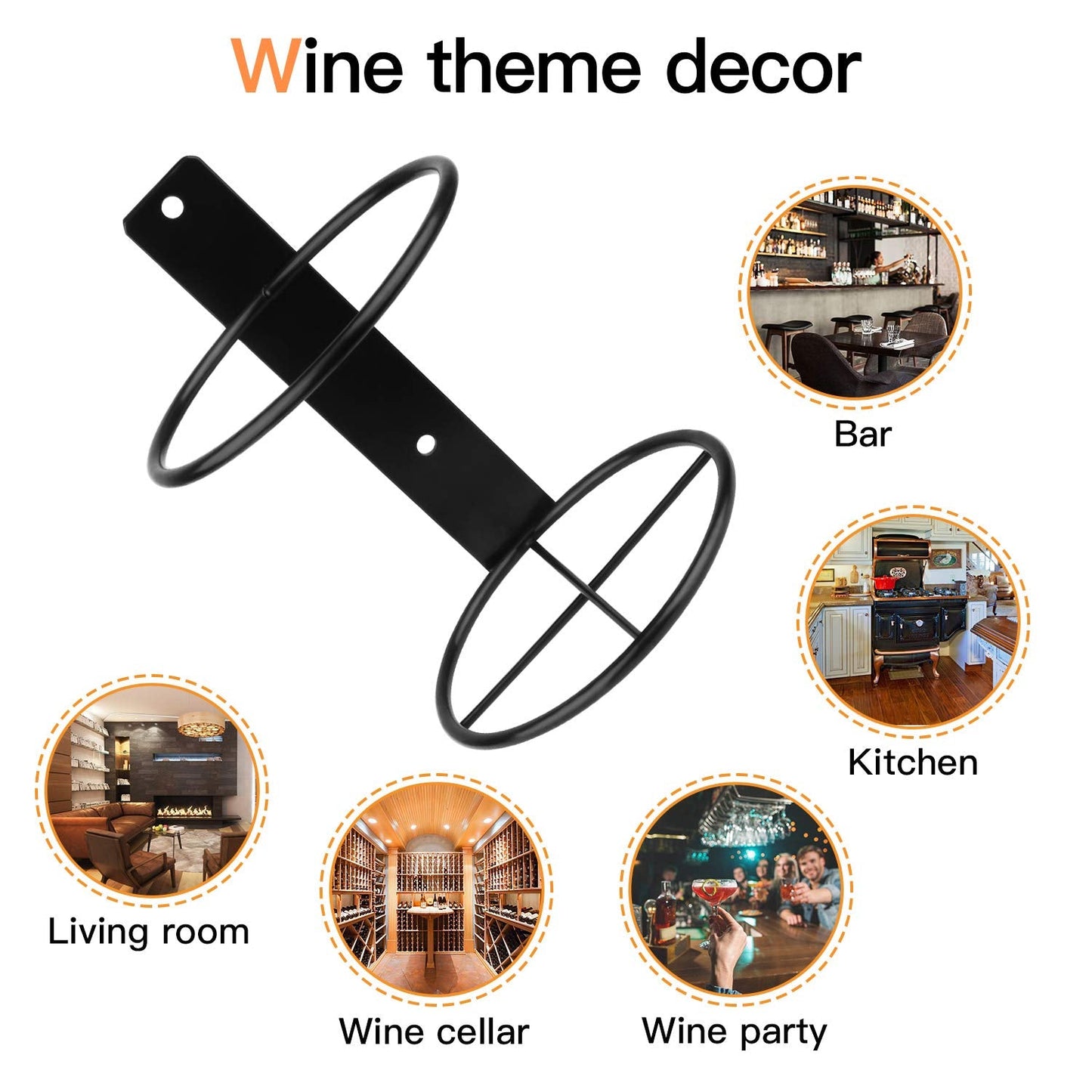Yimerlen 6 Pcs Spiral Wall Mounted Wine Rack, Metal Bottle Display Holder for Storage and Theme Decor (Upward Style) Black
