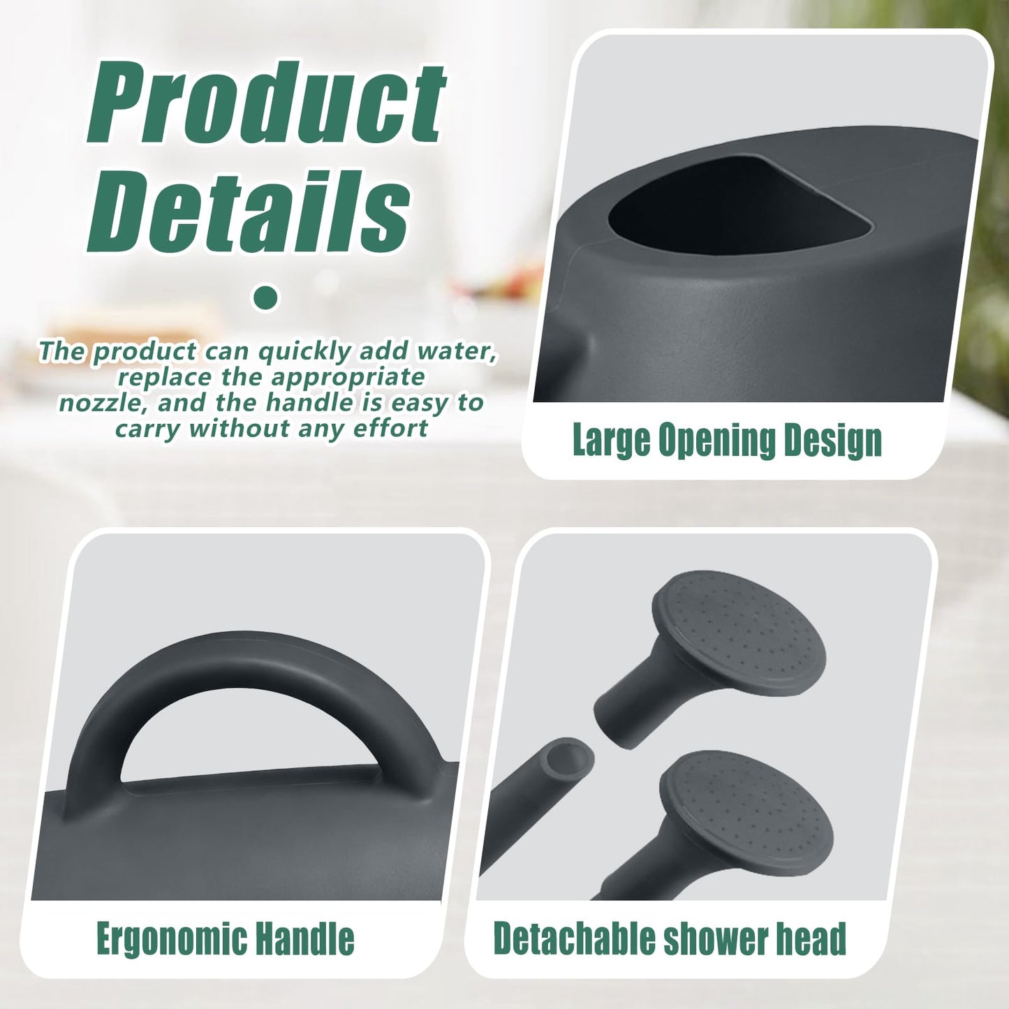 TEIUKAX Indoor and Outdoor Watering Can - Long Spout -1/2 Gallon (64oz) - Grey