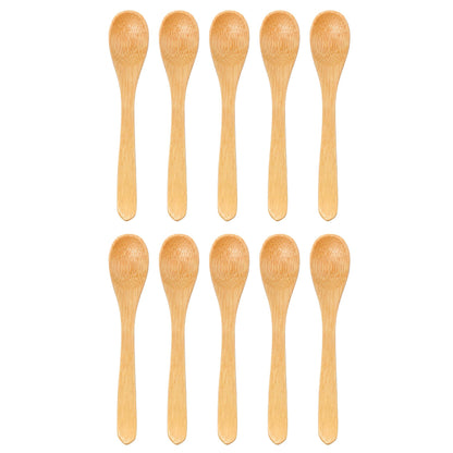BambooMN Bamboo Serving Spoons, Mini Salt Sugar Spoon, Tiny Wooden Spoons for Spices, Carbonized Brown Round Head 4.3", 10 Pieces