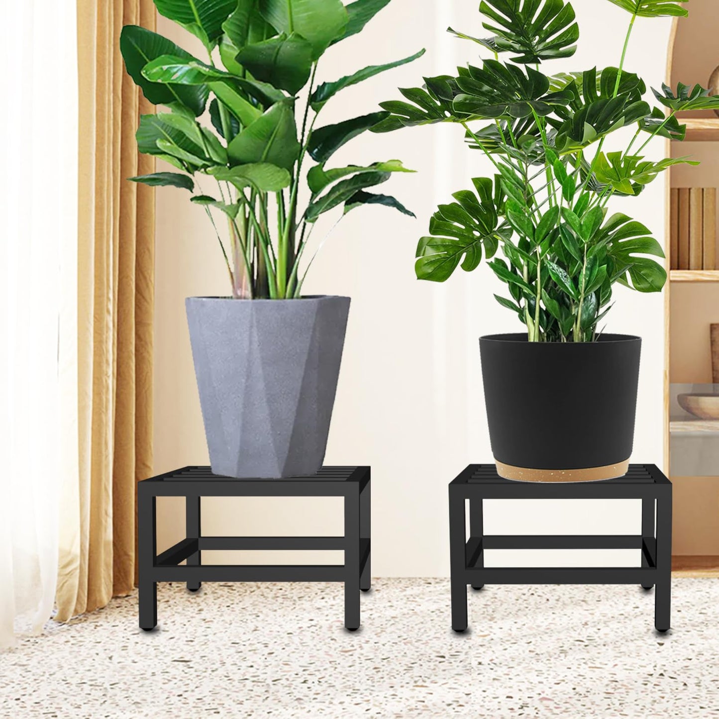 Lilybud--lily Plant Stand Indoor Outdoor, 2 Pcs Heavy Duty Plant Stands Metal Pedestal Stand for Indoor Outdoor, Wrought Iron Flower Stand Display Planter Shelf for Garden Deck Living Room