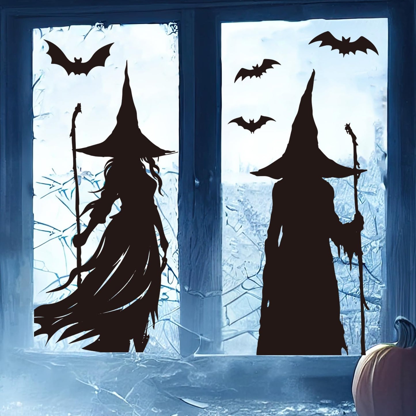 Whaline Extra Large Halloween Window Clings Black Witch Silhouette Window Decals Dark Academia Gothic Style Double-Sided Reusable for Spooky Holiday Home Office School Party Decoration,3 Sheets