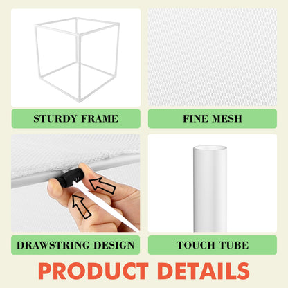 Verdanzia 3 Pack Plant Protectors from Animals, 13.8" X 13.8" Detachable Plant Cages for Outdoor Plants with Netting, Square Plant Cages to Keep Animals Out with Ground Stakes (White)