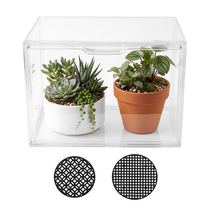 Mini Greenhouse for Indoor, Stackable Acrylic Plant Nursery with Magnetic Easy-Access Door, Tabletop Small Green House for Seedling Germination, Succulents & Cactus, 14.1x8.6x10.6 Inch