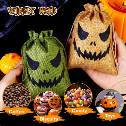 NFAMRZCAR 48 Pcs Halloween Burlap Treat Bags Gift Bags 5"x7" Drawstring Oogie Halloween Trick or Treat Burlap Bag Candy Bags for Party Favors Supplies (Colorful, 2 STYLE 48PC)