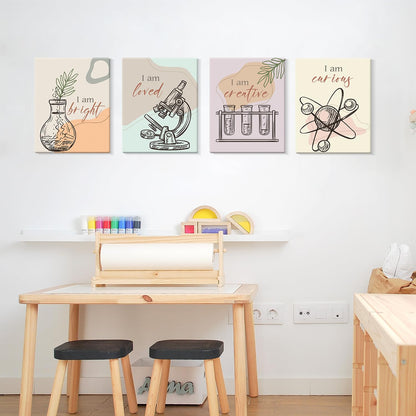 CHDITB Chemical Science Art Print For Classroom, Boho Funny Chemistry Motivational Poster Set Of 6(8x10inch) Middle School Science Explore Canvas Framed Wall Art For Laboratory Lab Library Decor