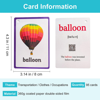 Lilias Transportation/Clothes/Occupations Flash Cards - English Words Pocket Card for Toddlers, Learning Toys, Supplies for Kindergarten Preschool, 3 Themes Set