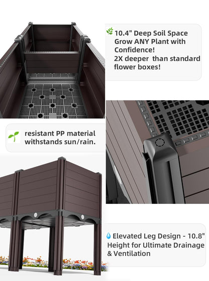 INSECT GENERAL Raised Garden Bed with Legs, Outdoor Planter Boxes & Rectangular Planter, Elevated Above Ground Garden Bed Plastic Flower Pot for Patio Yard, 23.62" × 11.81" × 22.44"