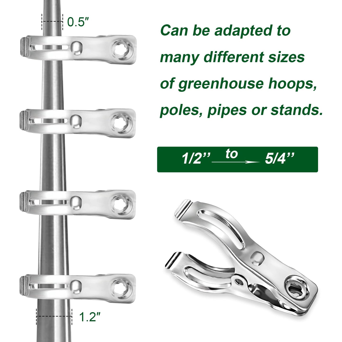 Samhopo 60 Pcs Row Cover Clips, Garden Clamps for Netting, Greenhouse Clamps Made of Stainless Steel, Have a Strong Grip of Greenhouse Clips, For 1/2'', 3/4'', 1'' Garden Hoops or Pvc