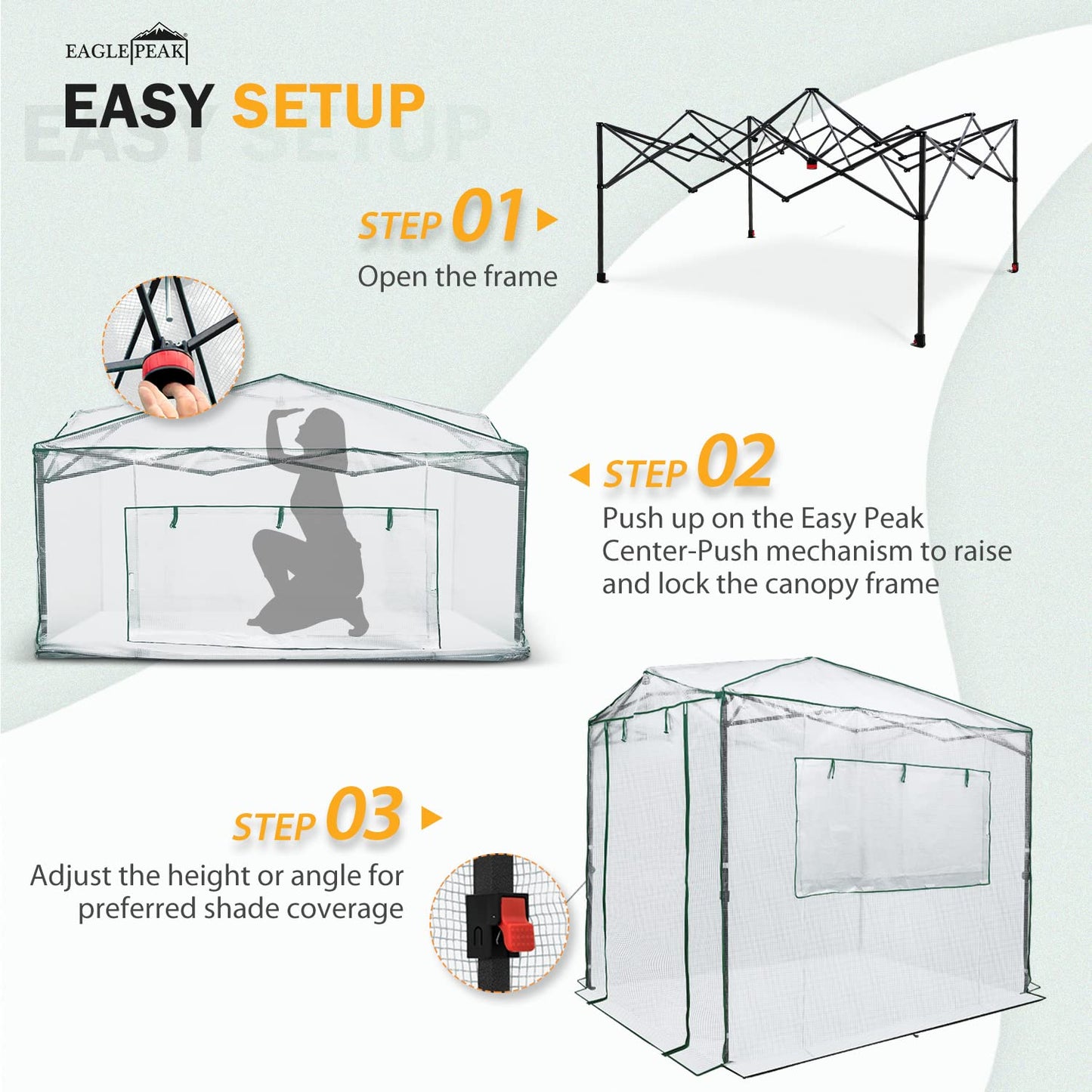EAGLE PEAK 8x6 Portable Walk in Greenhouse, Pop Up Indoor Outdoor Greenhouse, Green House Kit with Zippered Roll-Up Doors and Windows, PE Cover, Clear/White