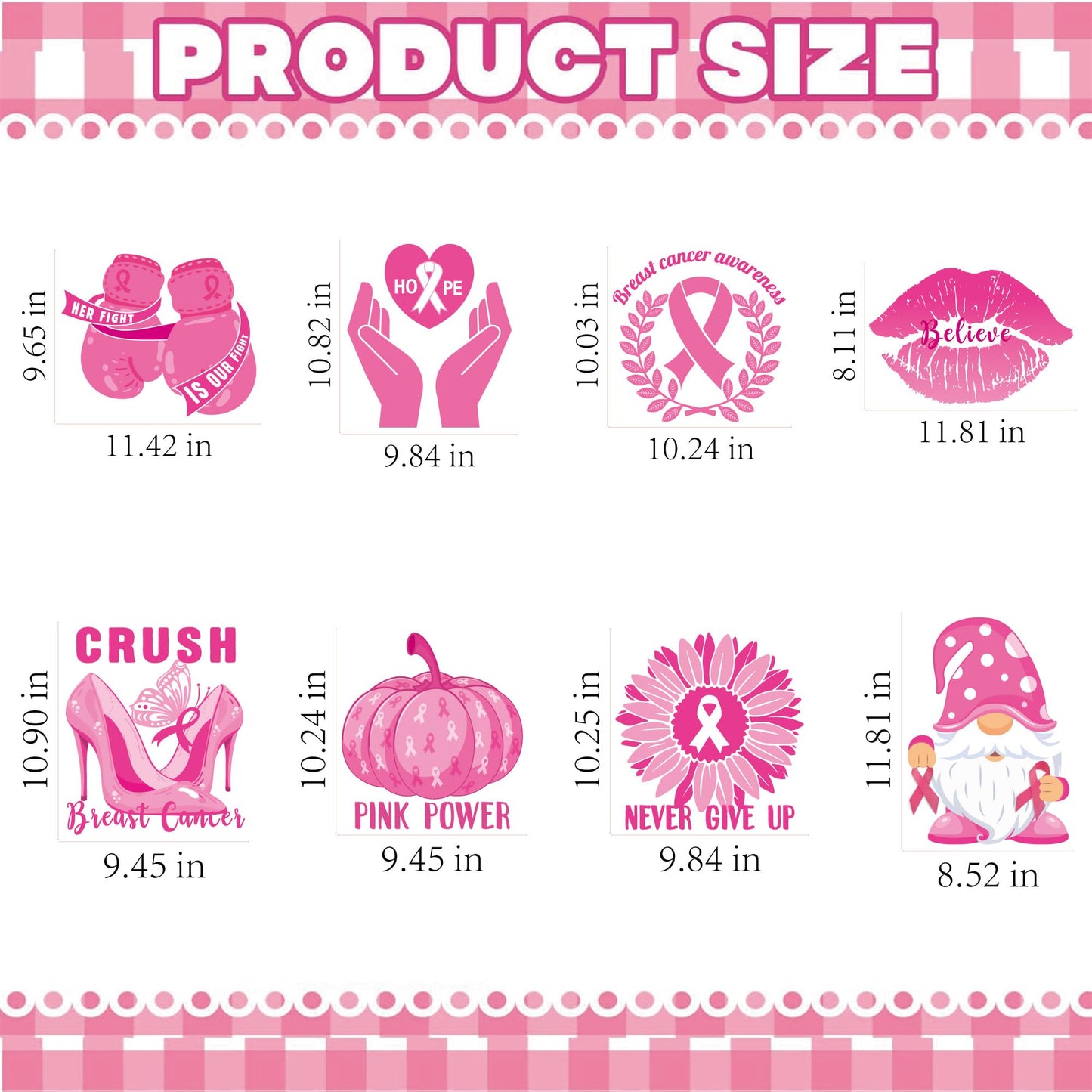 Breast Cancer Awareness Yard Signs with Stakes for Lawn Including Pink Ribbon, Pumpkin, gnome, Gloves Sign for Outdoor Yard Decor Breast Cancer Awareness Party 8pcs