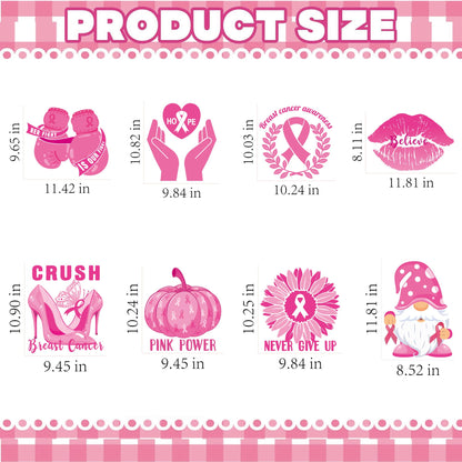 Breast Cancer Awareness Yard Signs with Stakes for Lawn Including Pink Ribbon, Pumpkin, gnome, Gloves Sign for Outdoor Yard Decor Breast Cancer Awareness Party 8pcs