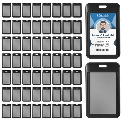 Afcabakila 60 Pack Sliding ID Badge Holder Vertical, Clear ID Badge Holder with Window, Plastic Card Protector Pouch for Office School IDs Credit Cards Proximity Key Cards Driver’s Licenses and Passes