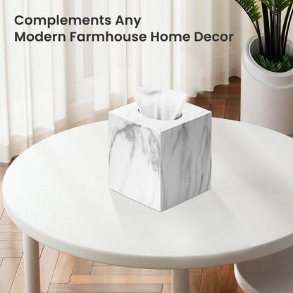 Square Tissue Box Cover, Marble Modern Facial Paper Holder, Cube Acrylic Tissue Holder Accessories for Bathroom Vanity Countertop, Bedroom Dresser, Night Stand, Desk, Office
