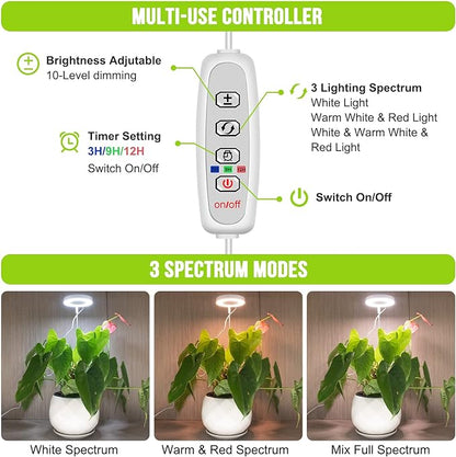 Kullsinss Grow Lights for Indoor Plants, 48 LEDs Full Spectrum Halo Plant Grow Light, Height Adjustable Growing Lamp with Detachable Base, 3/9/12Hrs Timer, 10 Brightness, 3 Color Modes, 5 Pack
