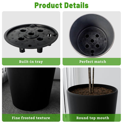 SnugNiture Set of 2 Round Tall Planters 22 Inch, Large Planter for Indoor Outdoor Plants, Modern Flower Pot Containers Large Decorative Tree Planter, Black