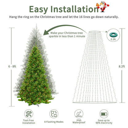 VIL Christmas Tree Lights, 8.2Ft 16 Line 448 LED, Dimmable Multicolor Waterfall String Light, Model SW-LSL-2.5-448