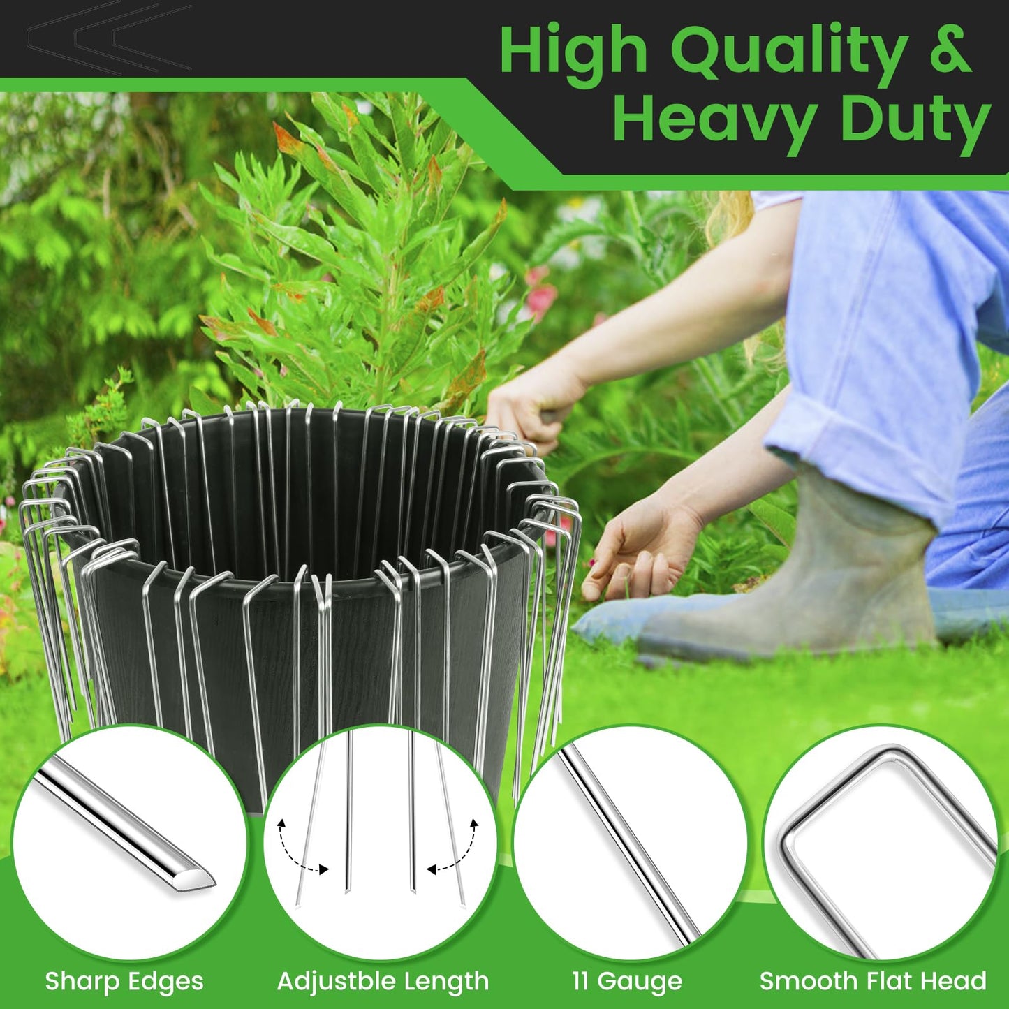 60 Pack 6 Inch Landscape Staples + 1 Hook 11 Gauge Heavy Duty Galvanized Garden Stakes, U-Shaped Ground Pins for Weed Barrier Fabric, Drip Irrigation Tubing, Sod, Lawn & Christmas Outdoor Decorations