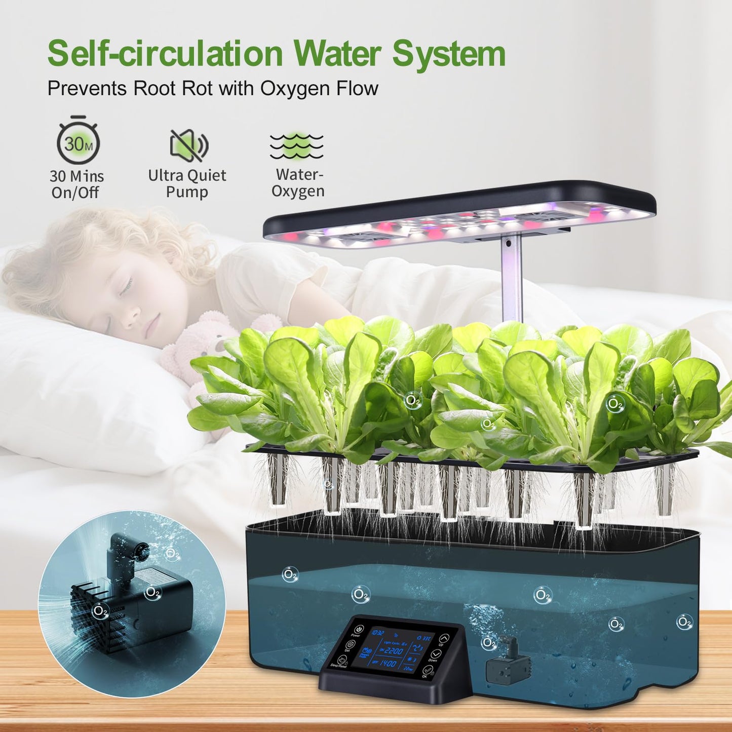 DRYADES 17-Pods Hydroponic Growing System with Dual Fans 24W Full-Spectrum Grow Light & Smart Control Panel for Indoor Gardening for Vegetables Herbs