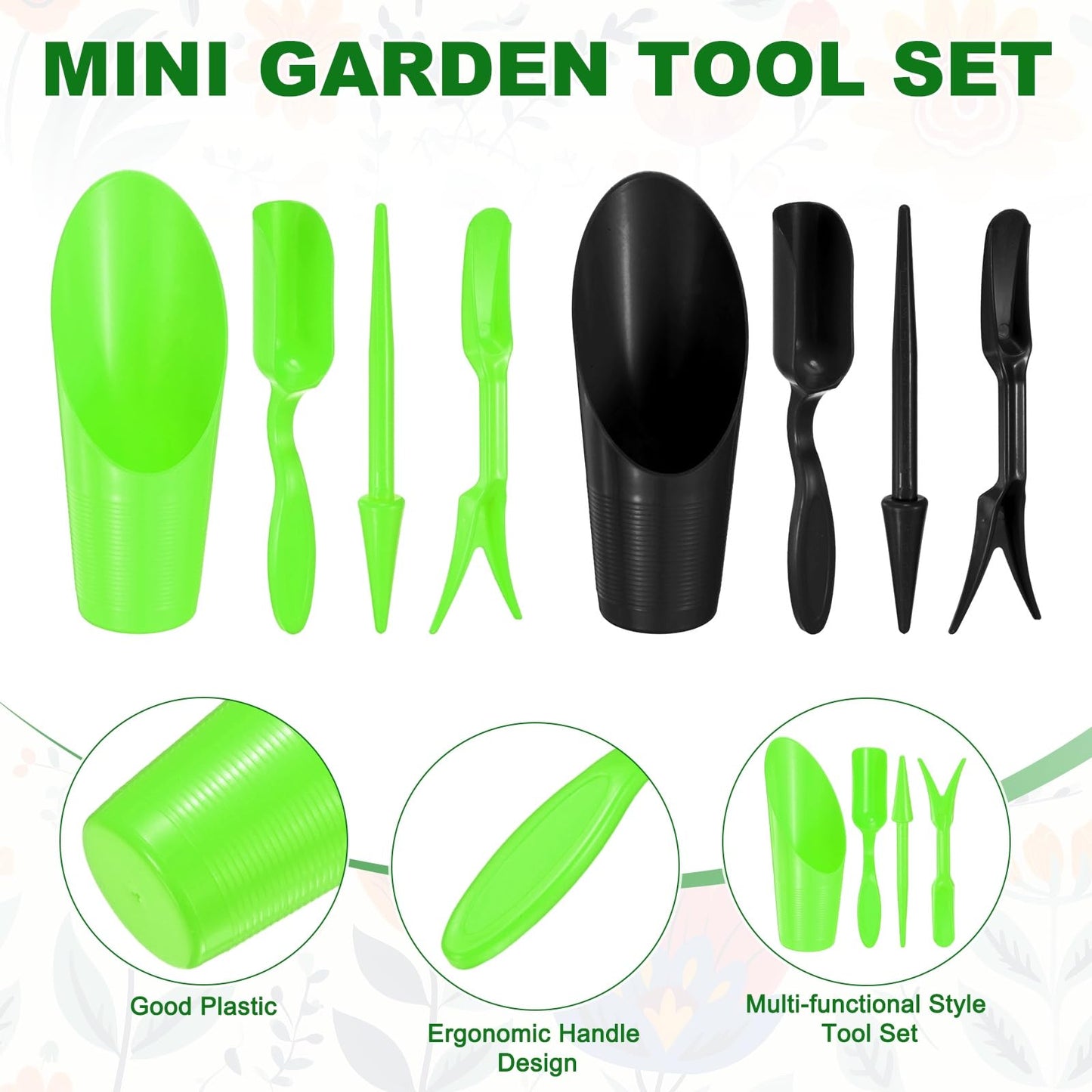 M METERXITY 2-Set Garden Shovel Hand Tools Transplanting Succulent Cultivation Digging Scoops Kits, Plastic Mini Garden Tool Set for Flower Planting/Bonsai Potting [Green, Black]