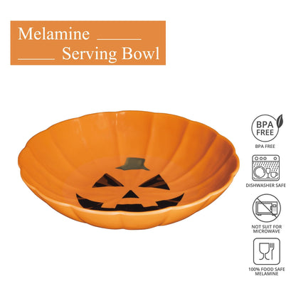 UPware Halloween Pumpkin Melamine Serving Bowl, Mixing Bowl, for Charcuterie, Food, Salad, and Snack, BPA-Free, Dishwasher Safe, Shatter-Proof, Orange, 11 Inch