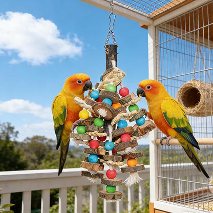 Bird Toys Chewing Toy Multicolored Wooden Blocks Parrot Cage Bite Toy for Budgerigar Cockatiel Macaws Small and Medium Birds