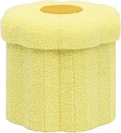 B FSOBEIIALEO Storage Ottoman Foldable, Sunflower Shaped Small Footrest Collapsible Folding Seat Bench for Bedroom Living Room Entryway, Faux Teddy Fur, Yellow 12.6"x12.6"x11.4"