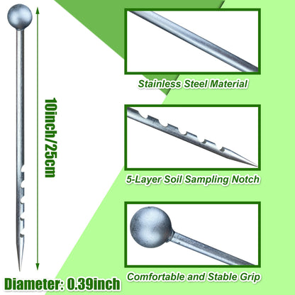 10" Soil Probe for House Plants Stainless Steel Garden Soil Sample Probe No Batteries Required Moisture Meter Soil Probe Rod for Plant Garden Farm Soil Sampling