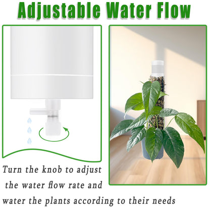 2 Pack Moss Pole Watering Dripper, Adjustable Water Flow Self Watering Devices Slow-Release Watering Spikes for Plant Support Climbing Poles (Cylindrical)