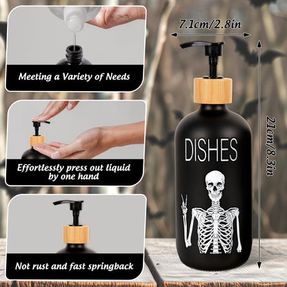 Whaline 2 Pcs Halloween Soap Dispenser Black Spooky Skeleton Hand Glass Soap Dispenser with Pump Refillable Liquid Container for Trick or Treat Home Kitchen Decor