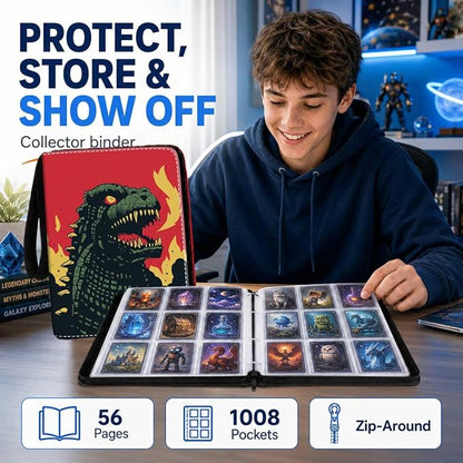1008 Card Binder 9 Pocket, 3-Ring Trading Card Binder with 56 Page Removable Sleeves, High Storage Waterproof Trading Card Holder Collection Card Album Organizer Case for TCG Cards - Fire