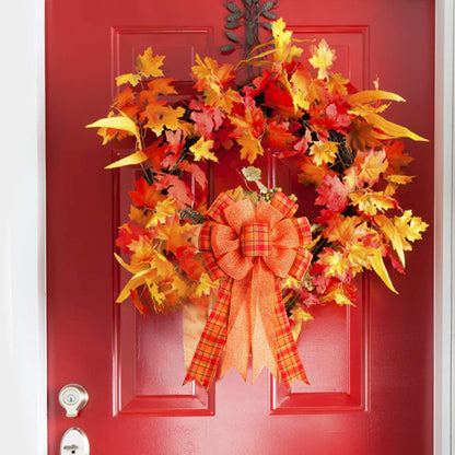 4Pcs Large Fall Thanksgiving Wreath Gift Bow -18.8x10.6inch Orange Buffalo Plaid Check Wreath Swag Bow Wreaths Pre-Tied Bows for Fall, Thanksgiving, Christmas, Home Indoor Outdoor Ornaments