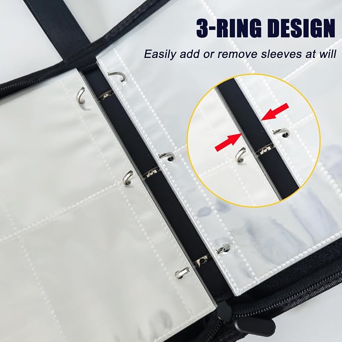 Card Binder 4 Pocket, 400 Pockets 3-Ring ZipperCards Holder Book with Removable 50 Sleeves, Card Folder Album for MTG, TCG, Yugioh Cards, Sports Cards (Red+White)