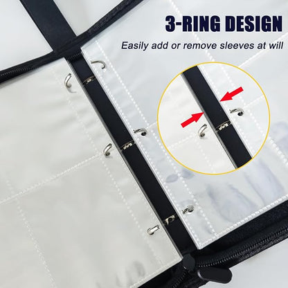 Card Binder 4 Pocket, 400 Pockets 3-Ring ZipperCards Holder Book with Removable 50 Sleeves, Card Folder Album for MTG, TCG, Yugioh Cards, Sports Cards (Red+White)