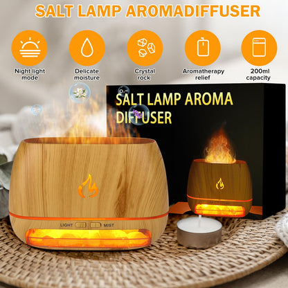 3-in-1 Ultrasonic Essential Oil Diffuser & Himalayan Salt Lamp Diffuser & 7 Colors Changing Oil Diffuser,100% Pure Himalayan Pink Salt Rock, Waterless Auto off-200ml (Wooden Grain)